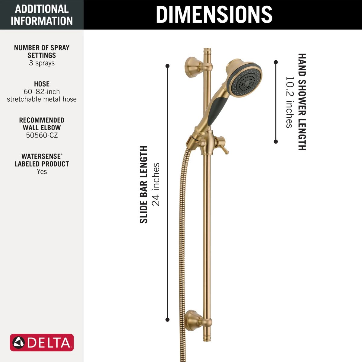 DELTA Other Premium 3-Setting Slide Bar Hand Shower — Champagne Bronze