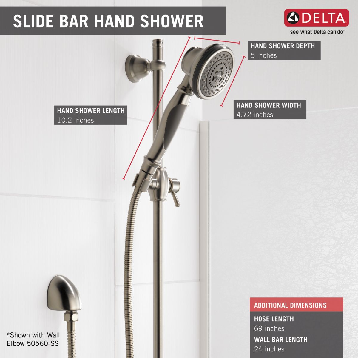 DELTA Other Premium 3-Setting Slide Bar Hand Shower — Stainless