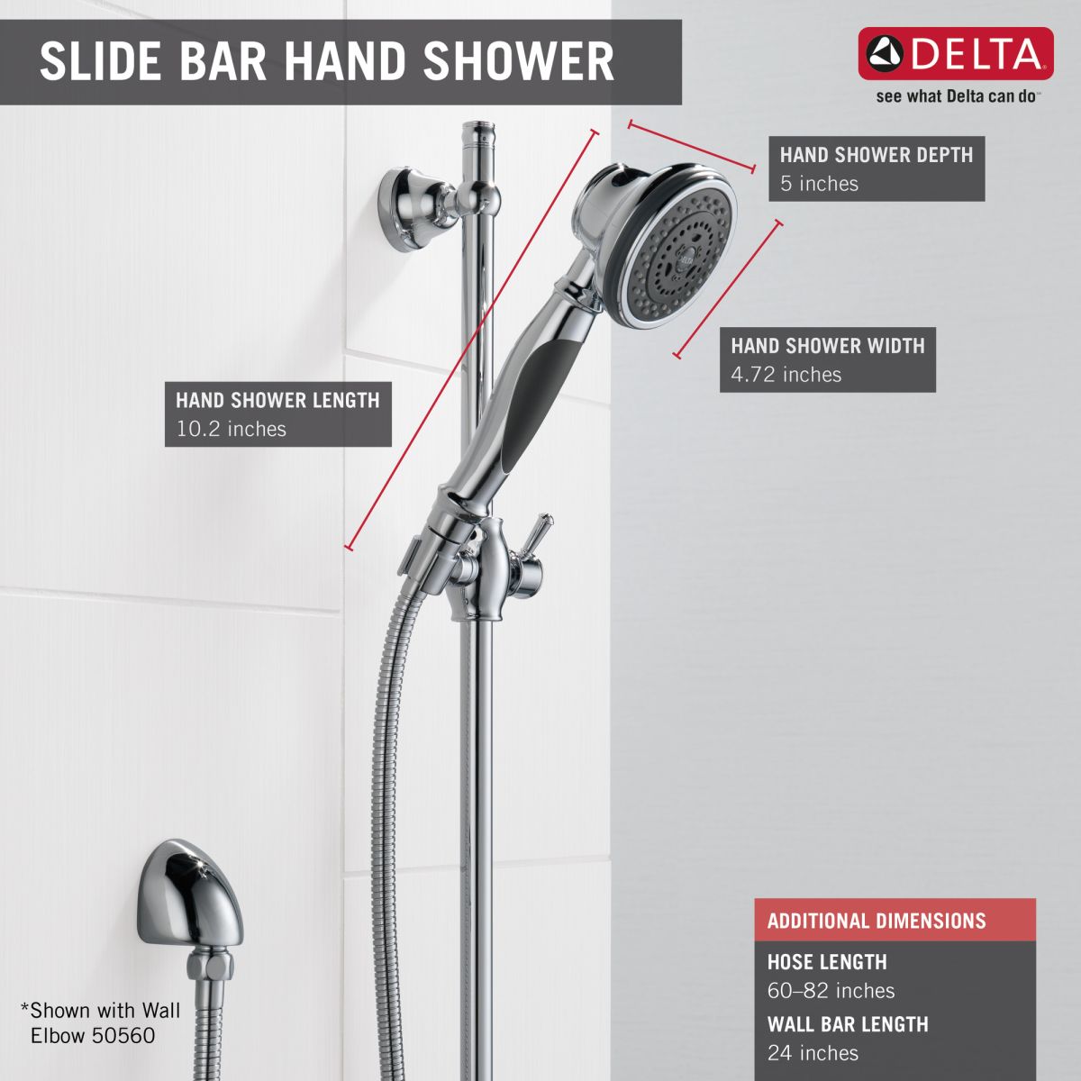 DELTA Other Premium 3-Setting Slide Bar Hand Shower — Chrome