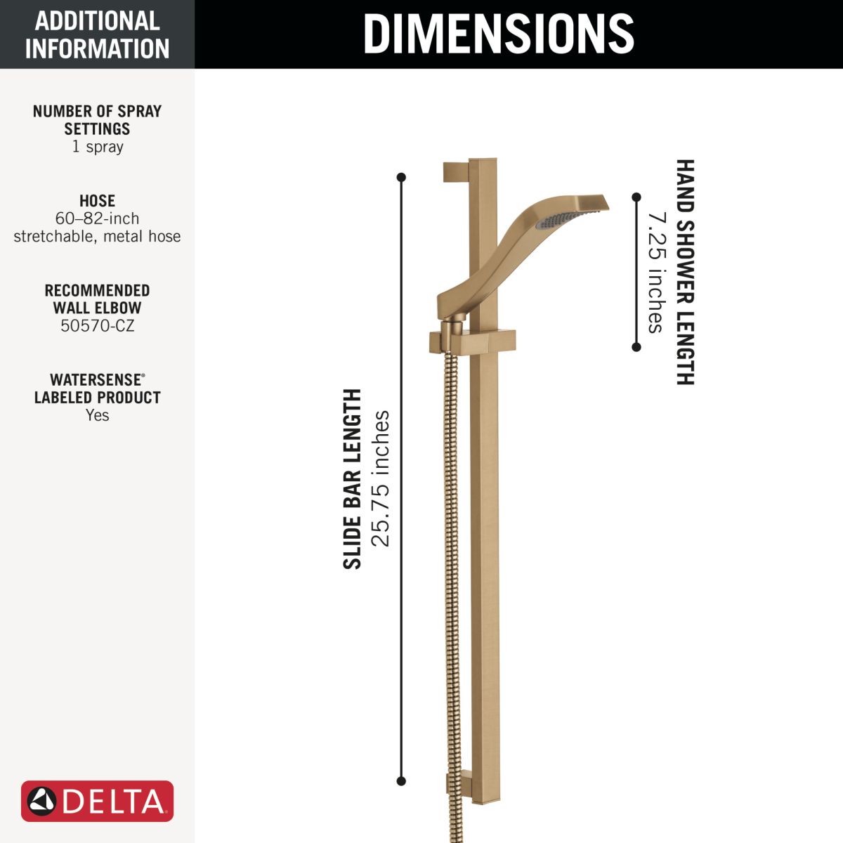 DELTA Dryden Premium Single-Setting Slide Bar Hand Shower — Champagne Bronze