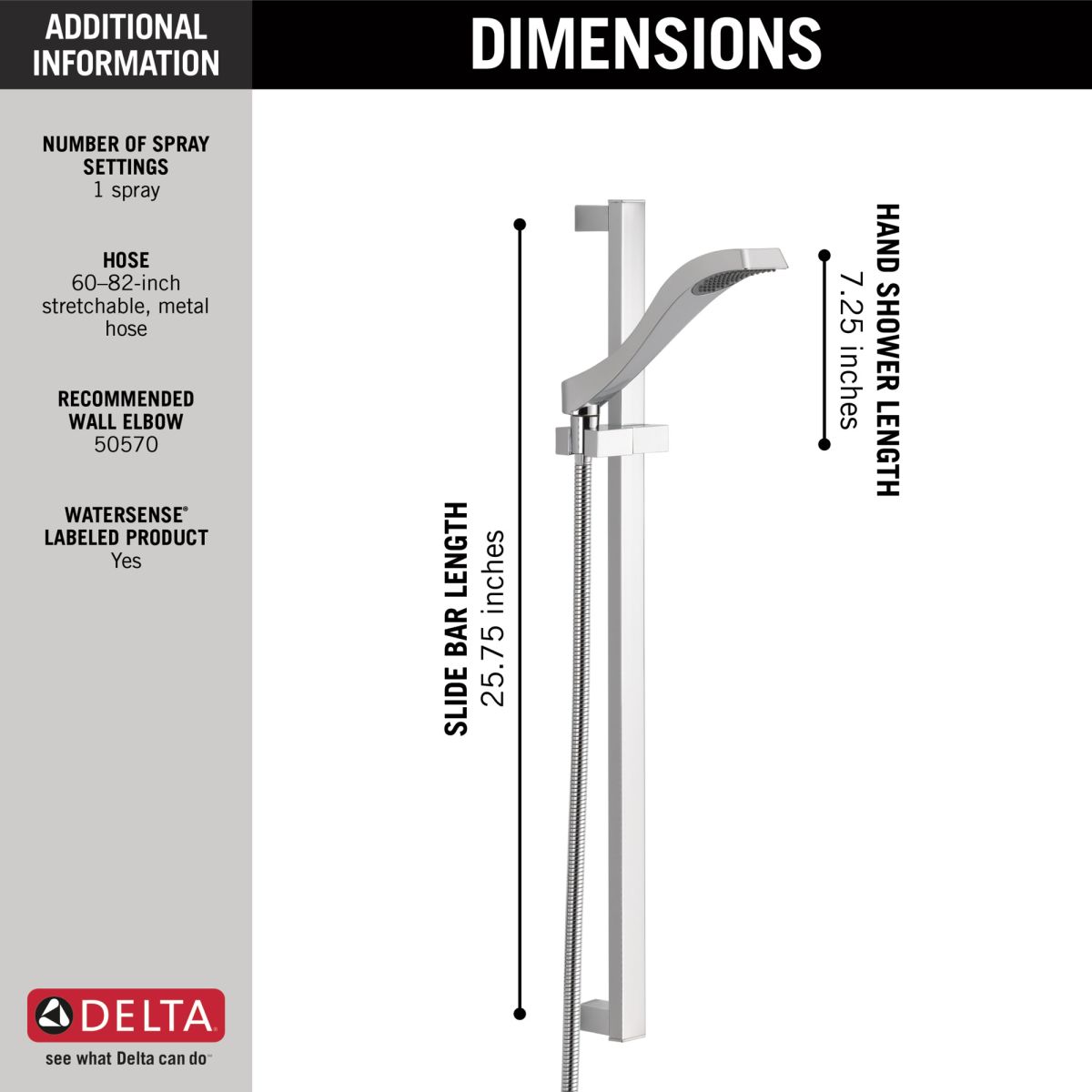 DELTA Dryden Premium Single-Setting Slide Bar Hand Shower — Chrome