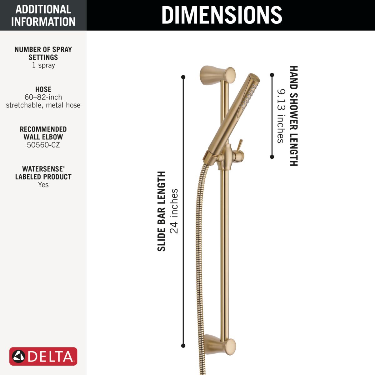 DELTA Grail Premium Single-Setting Slide Bar Hand Shower — Champagne Bronze