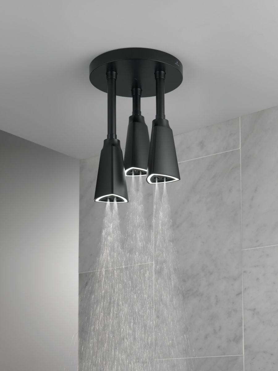 DELTA Universal Showering Components H2OKINETIC Pendant Raincan Shower Head with LED Light — Matte Black