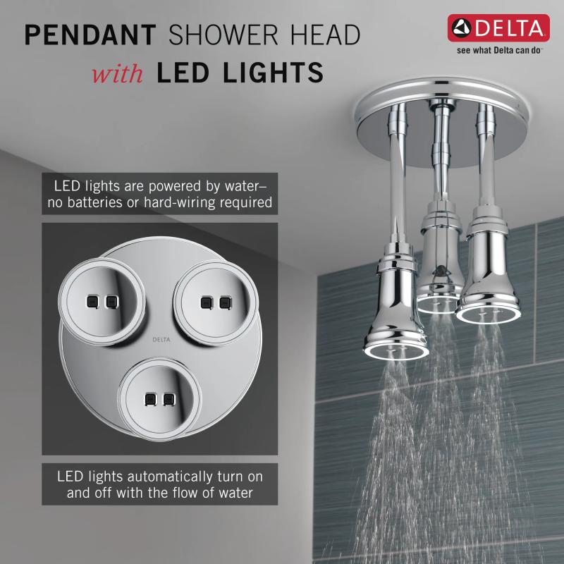 DELTA Universal Showering Components H2OKINETIC Pendant Raincan Shower Head with LED Light — Chrome