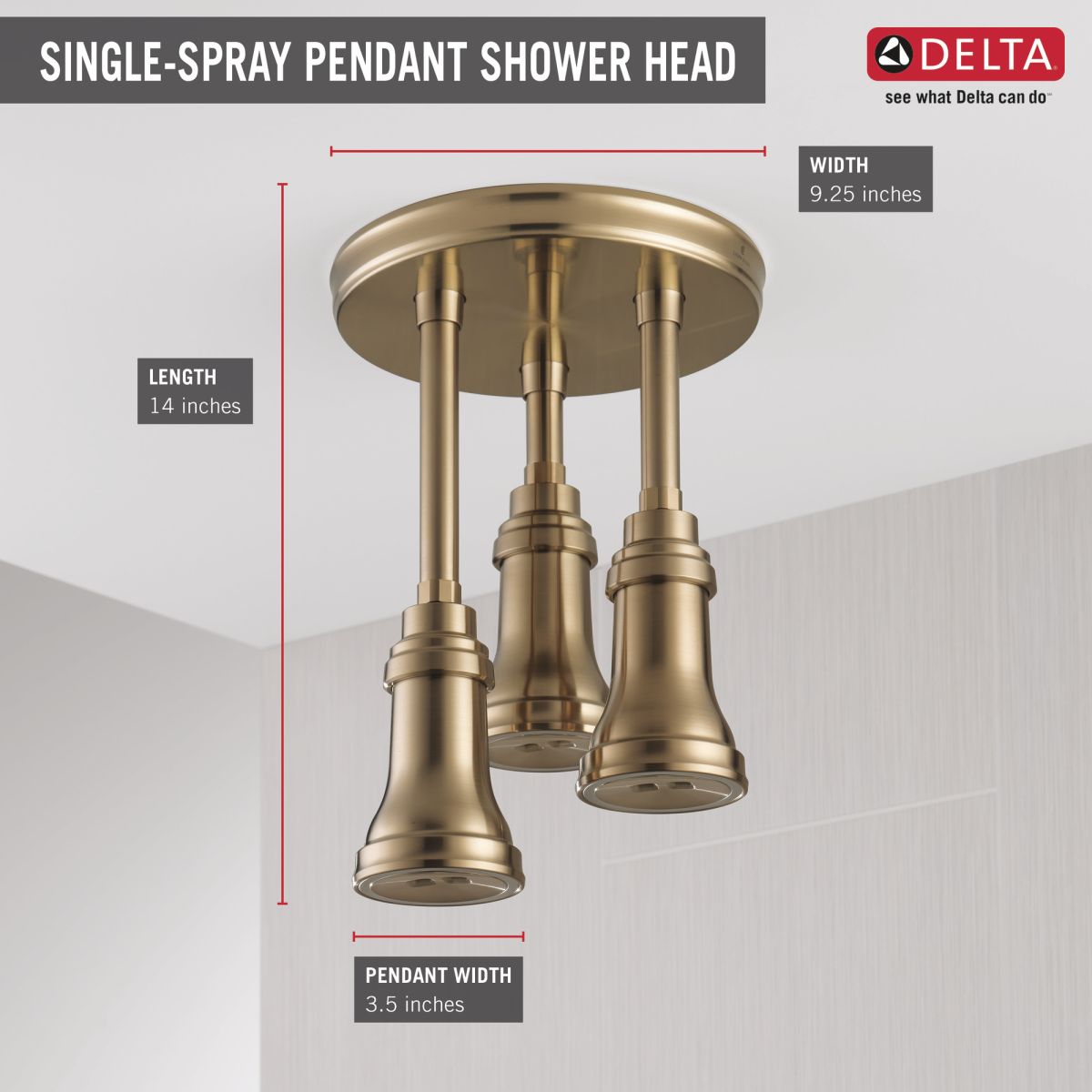 DELTA Universal Showering Components H2OKINETIC Pendant Raincan Shower Head with LED Light — Champagne Bronze