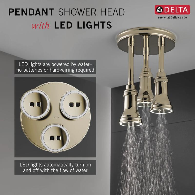 DELTA Universal Showering Components H2OKINETIC Pendant Raincan Shower Head with LED Light — Polished Nickel