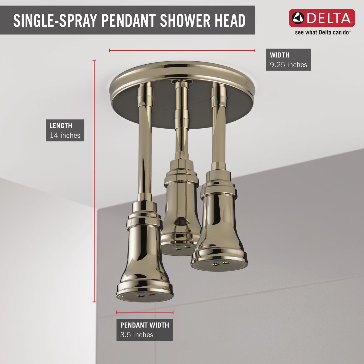 DELTA Universal Showering Components H2OKINETIC Pendant Raincan Shower Head with LED Light — Polished Nickel