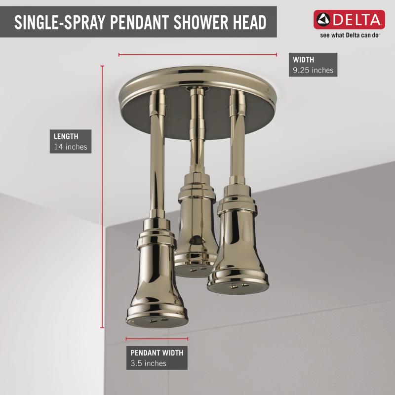 DELTA Universal Showering Components H2OKINETIC Pendant Raincan Shower Head with LED Light — Polished Nickel