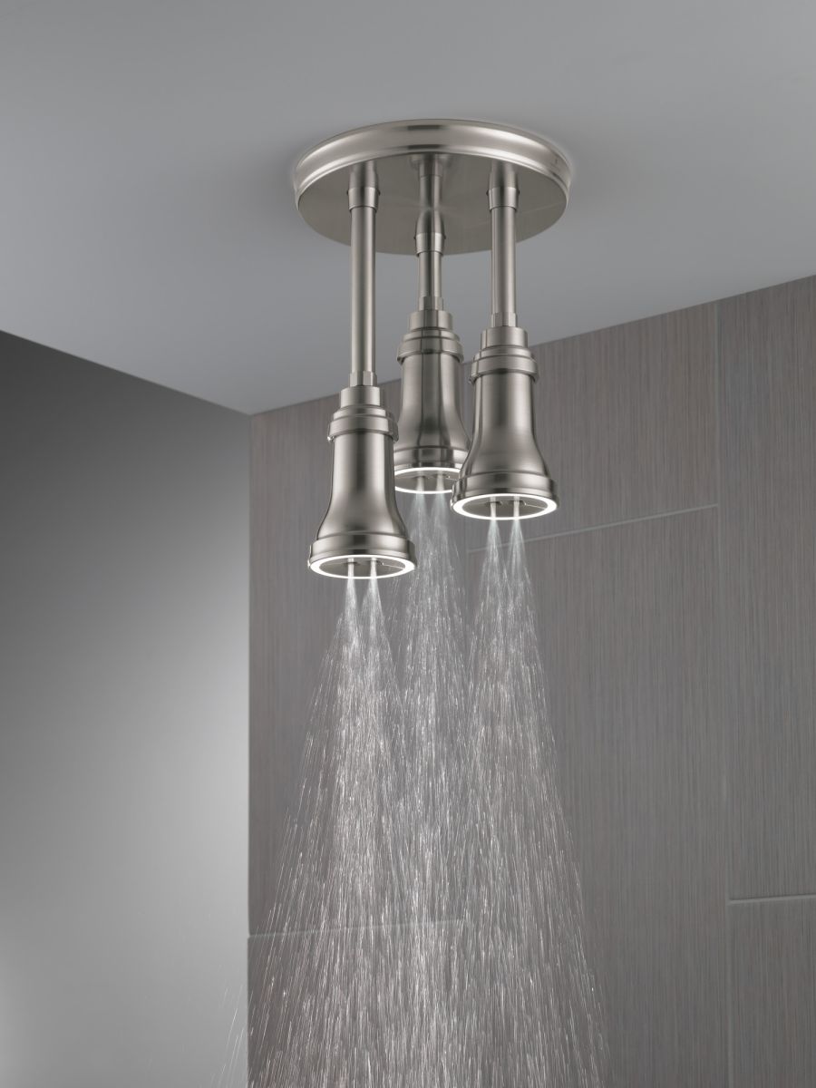 DELTA Universal Showering Components H2OKINETIC Pendant Raincan Shower Head with LED Light — Stainless