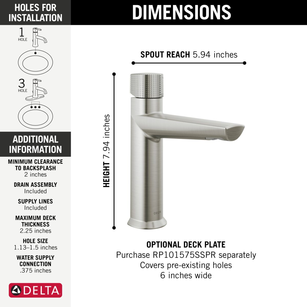 DELTA Galeon Single Handle Bathroom Faucet — Lumicoat® Stainless