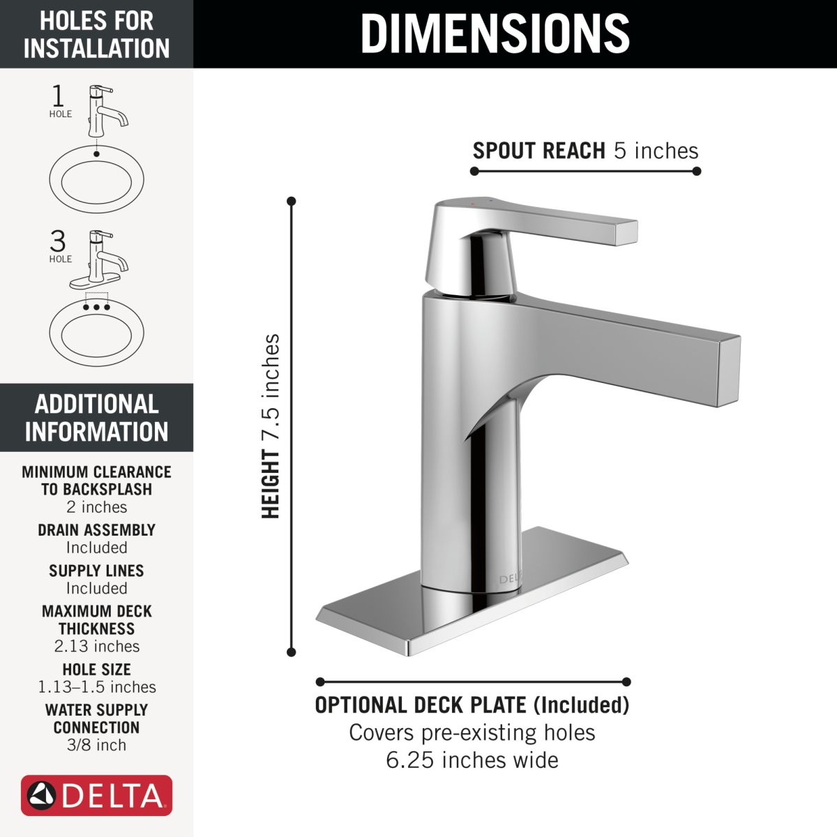 DELTA Zura Single Handle Bathroom Faucet — Chrome