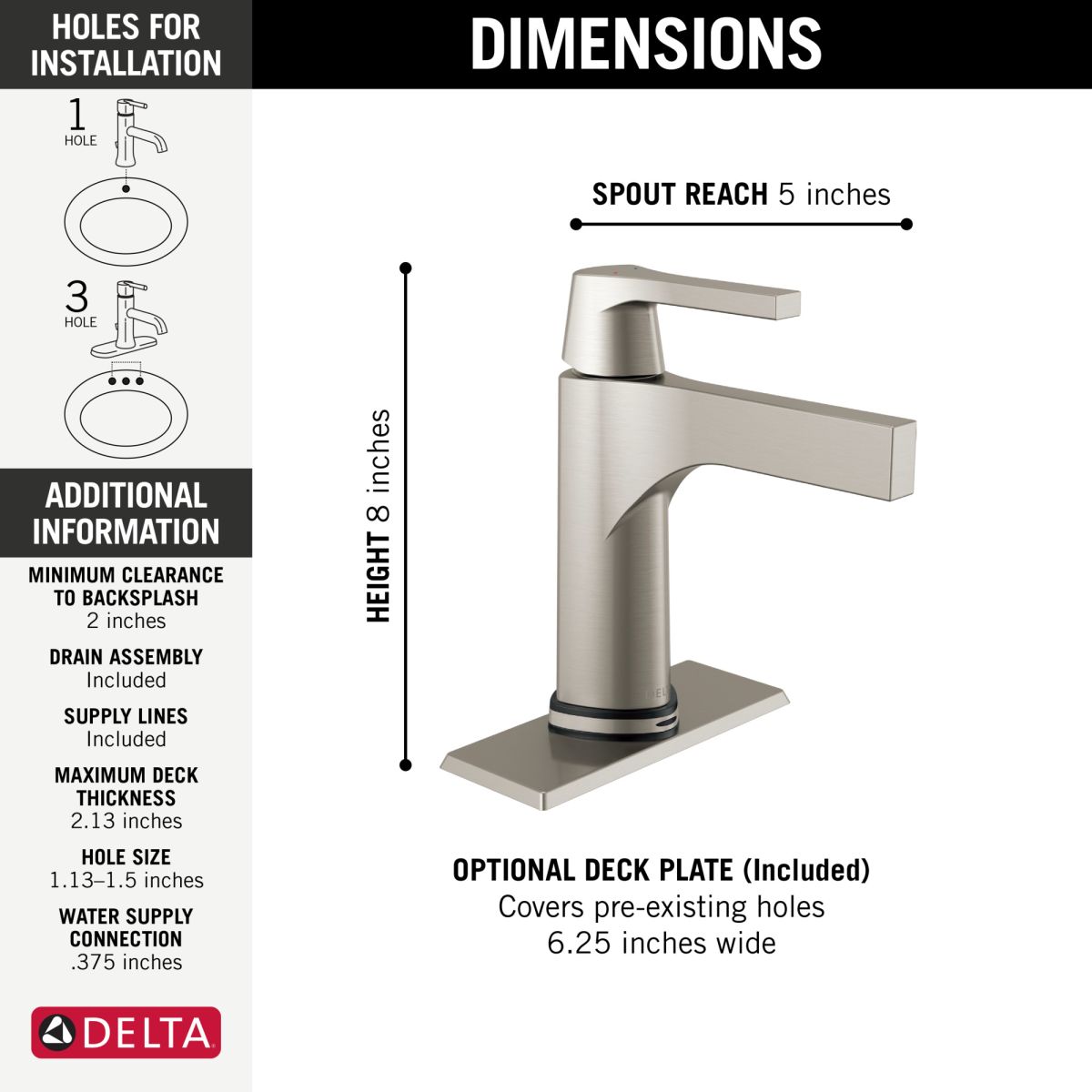 DELTA Zura Touch2O Bathroom Faucet with Touchless Technology — Stainless