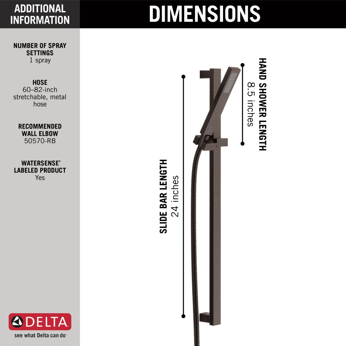 DELTA Vero Premium Single-Setting Slide Bar Hand Shower — Venetian Bronze