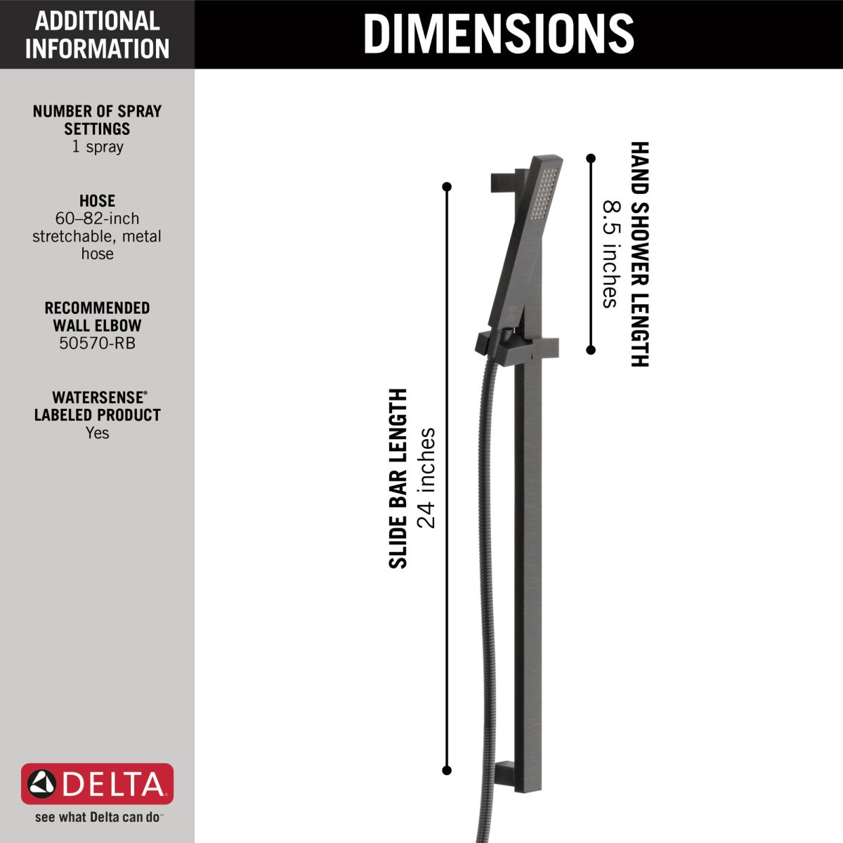 DELTA Vero Premium Single-Setting Slide Bar Hand Shower — Venetian Bronze