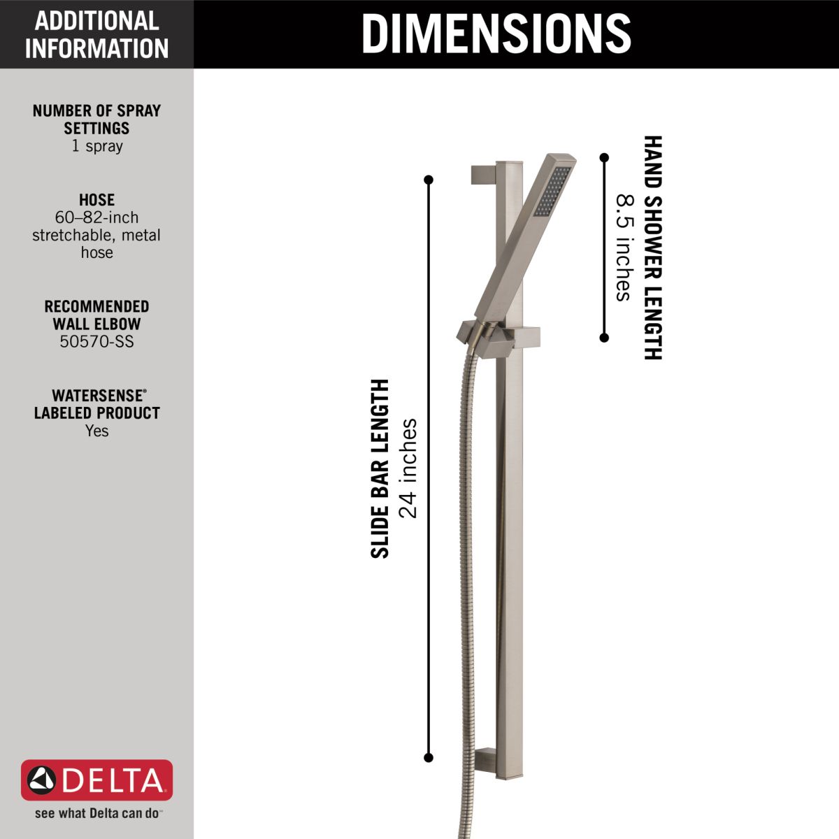 DELTA Vero Premium Single-Setting Slide Bar Hand Shower — Stainless