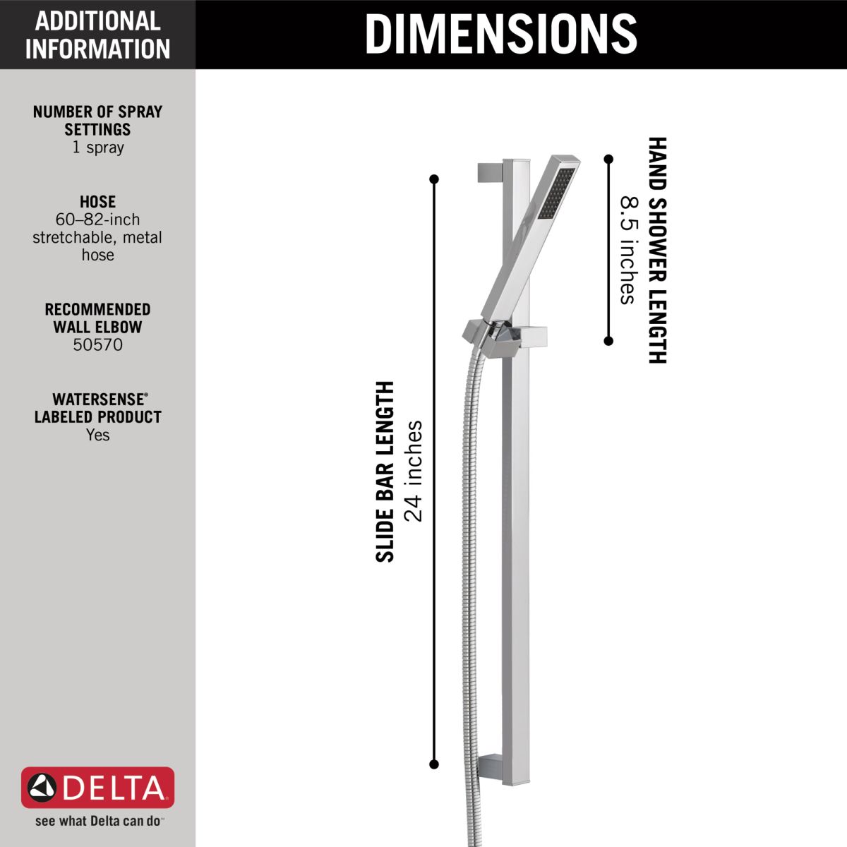 DELTA Vero Premium Single-Setting Slide Bar Hand Shower — Chrome
