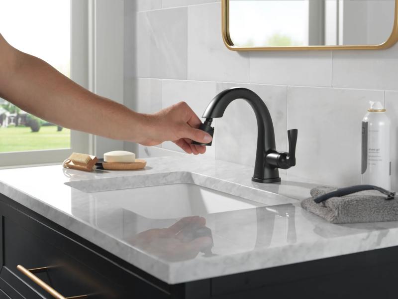 DELTA Stryke Single Handle Pull Down Bathroom Faucet — Matte Black