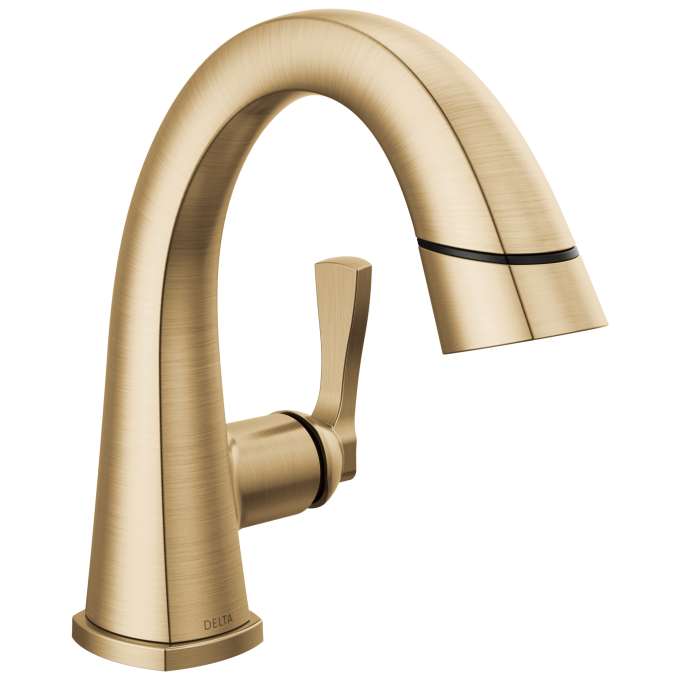 DELTA Stryke Single Handle Pull Down Bathroom Faucet — Lumicoat® Champagne Bronze