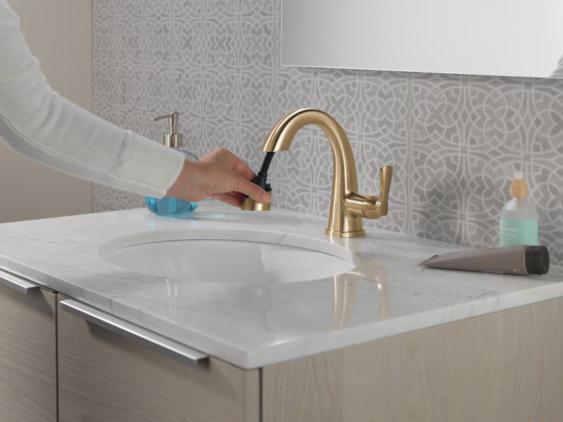 DELTA Stryke Single Handle Pull Down Bathroom Faucet — Lumicoat® Champagne Bronze