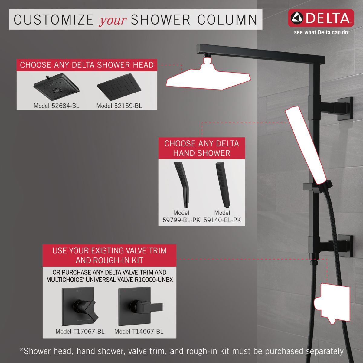 DELTA Universal Showering Components Shower Column 26" Angular — Matte Black