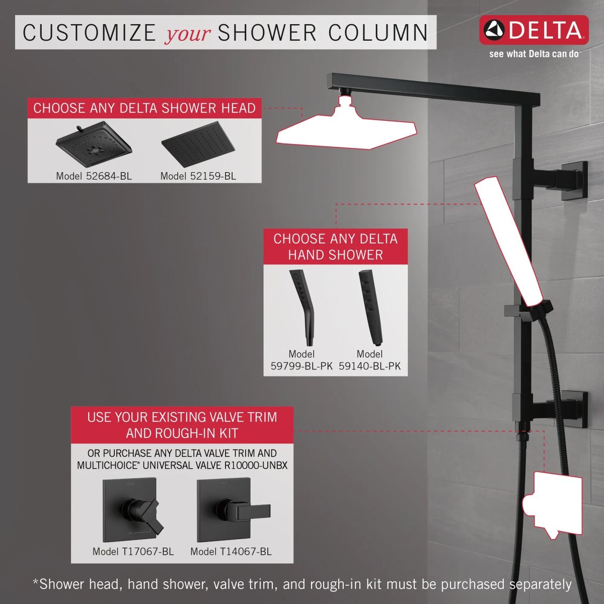 DELTA Universal Showering Components Shower Column 18" Angular — Matte Black
