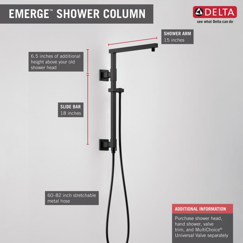 DELTA Universal Showering Components Shower Column 18" Angular — Matte Black