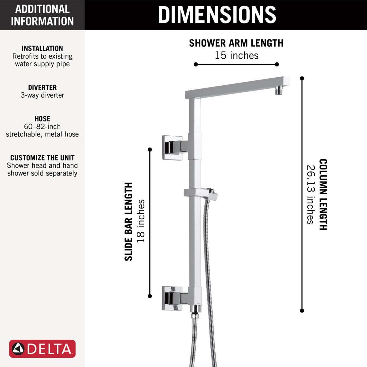 DELTA Universal Showering Components Emerge 18" Angular Shower Column — Lumicoat® Chrome
