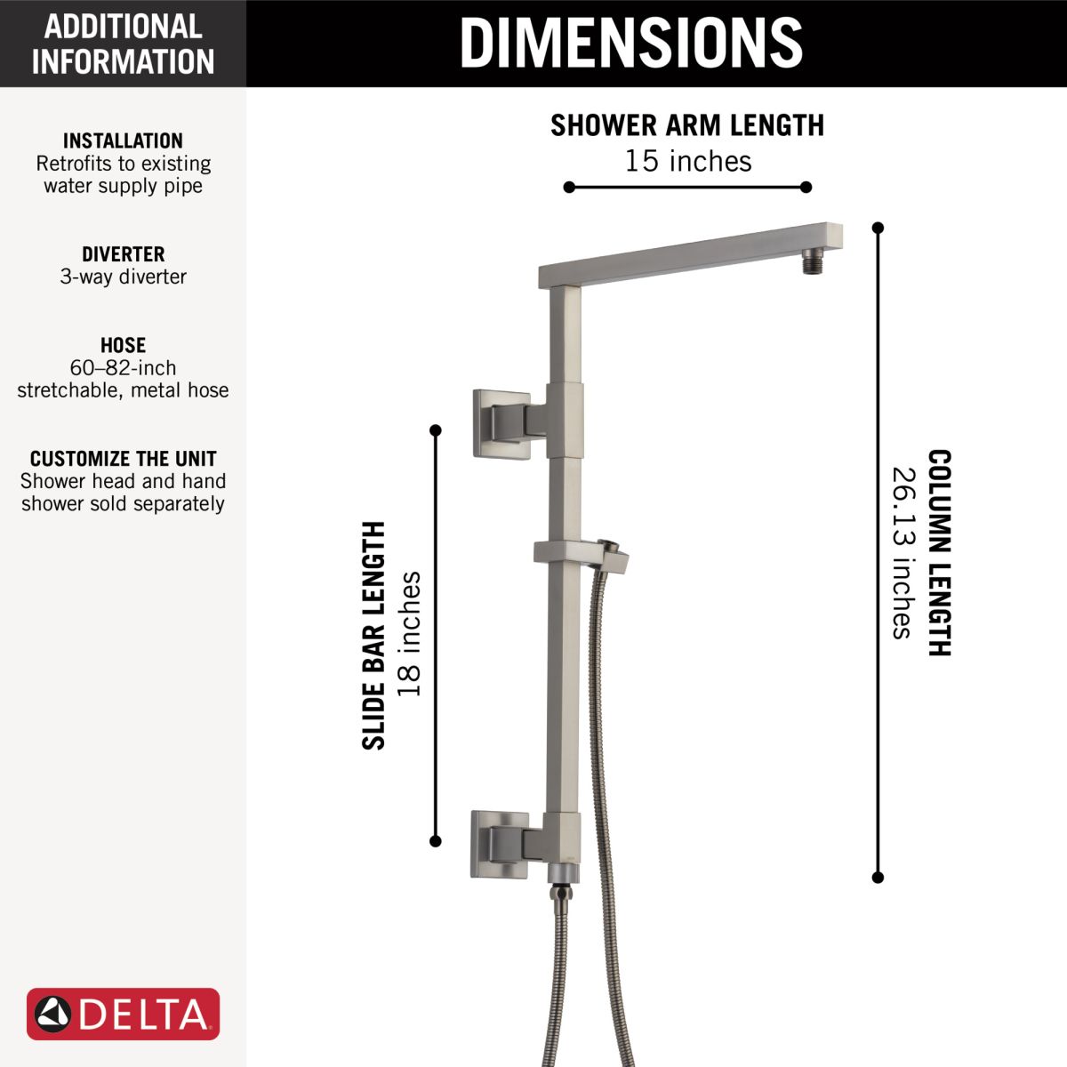 DELTA Universal Showering Components Emerge 18" Angular Shower Column — Lumicoat® Stainless