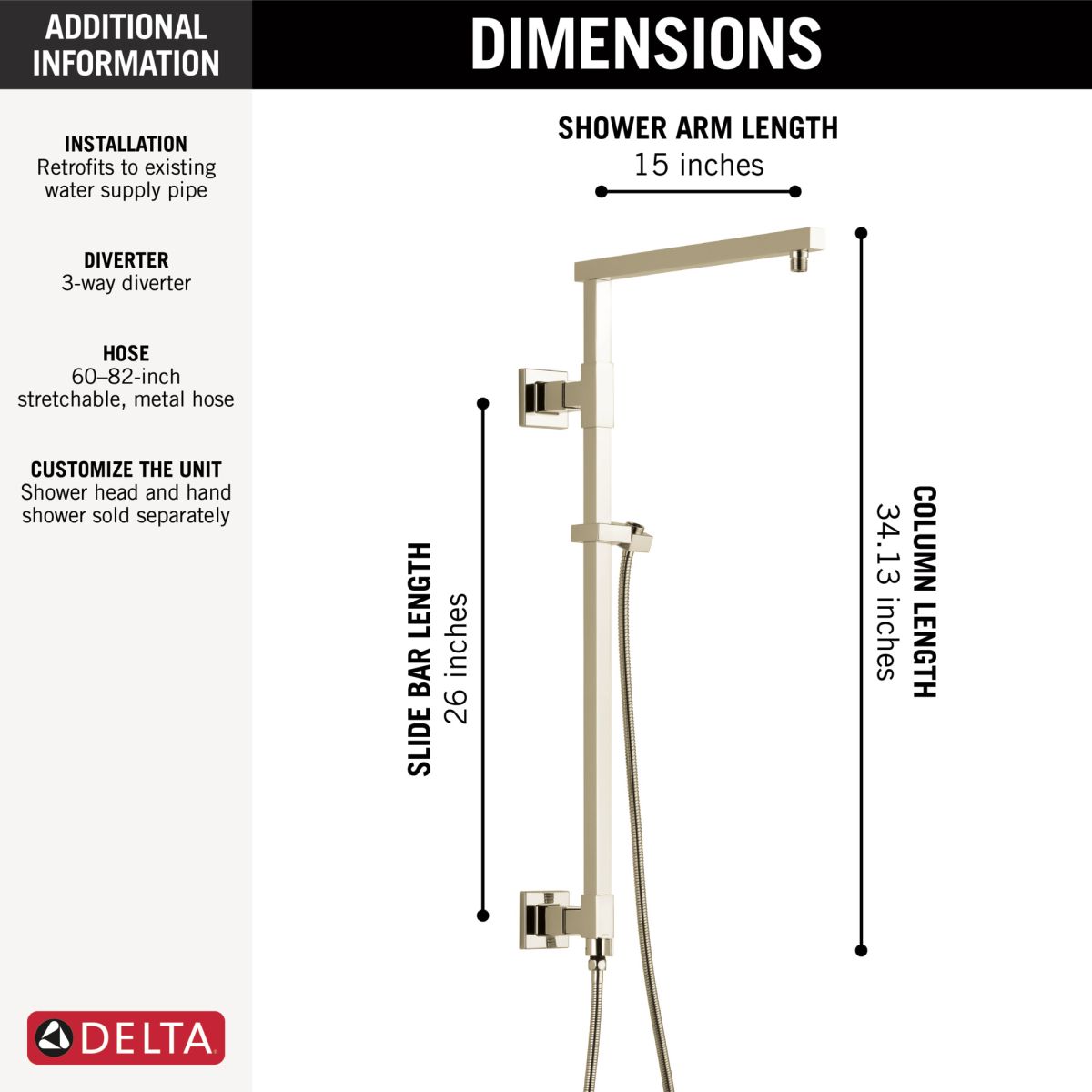 DELTA Universal Showering Components Emerge 26" Angular Shower Column — Lumicoat® Polished Nickel