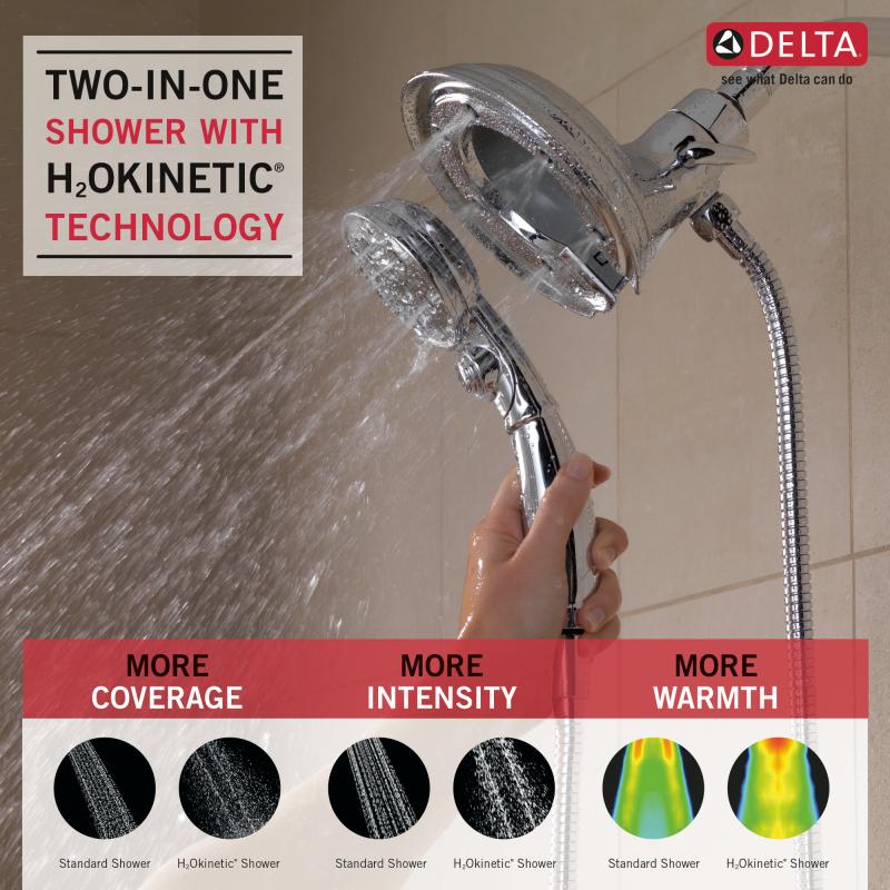 DELTA Universal Showering Components H2OKINETIC In2ition 4-Setting Two-in-One Shower — Chrome