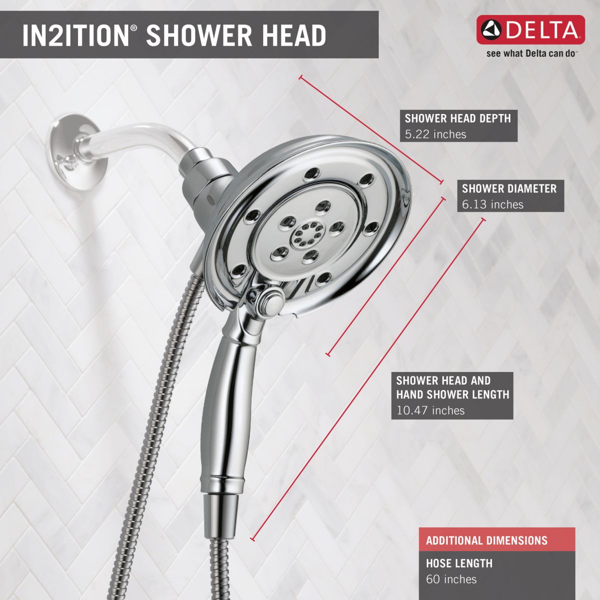 DELTA Universal Showering Components H2OKINETIC In2ition 4-Setting Two-in-One Shower — Chrome