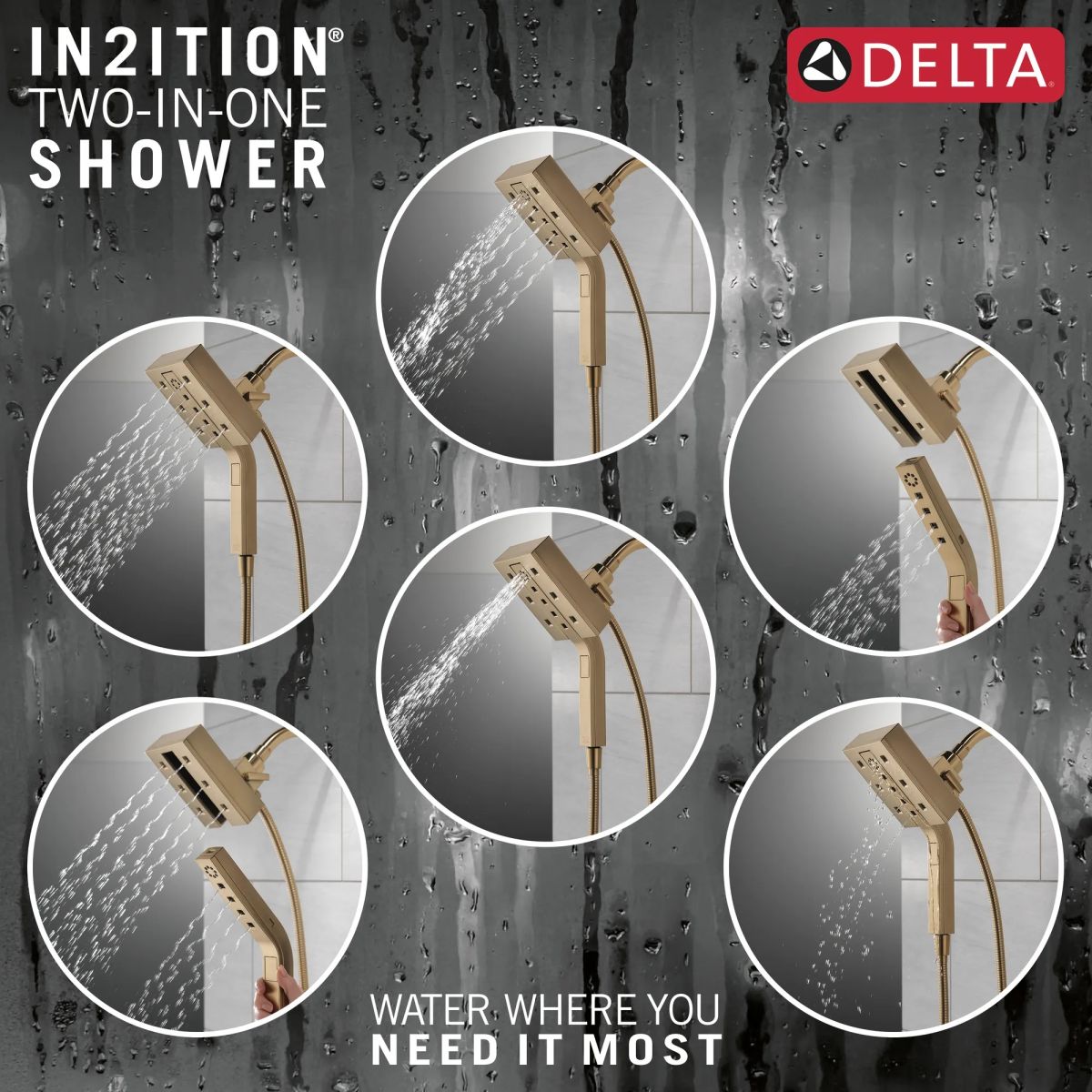 DELTA Universal Showering Components H2Okinetic In2ition 4-Setting Two-In-One Shower — Lumicoat® Champagne Bronze