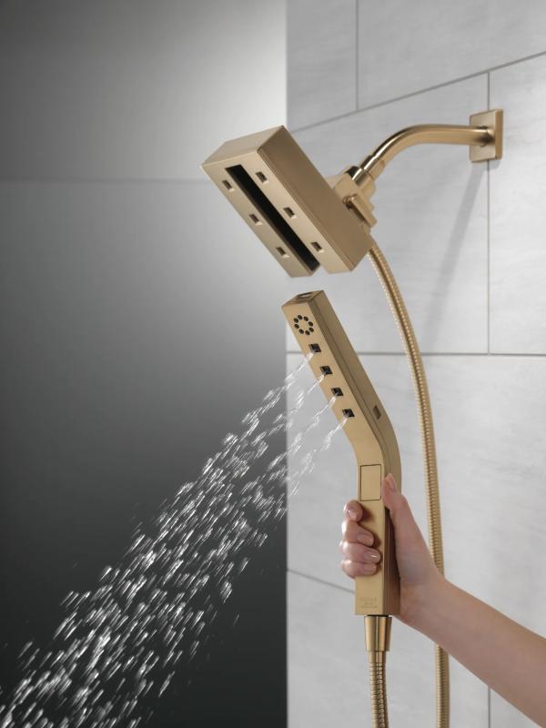 DELTA Universal Showering Components H2Okinetic In2ition 4-Setting Two-In-One Shower — Lumicoat® Champagne Bronze