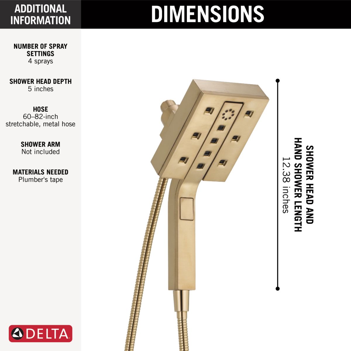 DELTA Universal Showering Components H2Okinetic In2ition 4-Setting Two-In-One Shower — Lumicoat® Champagne Bronze