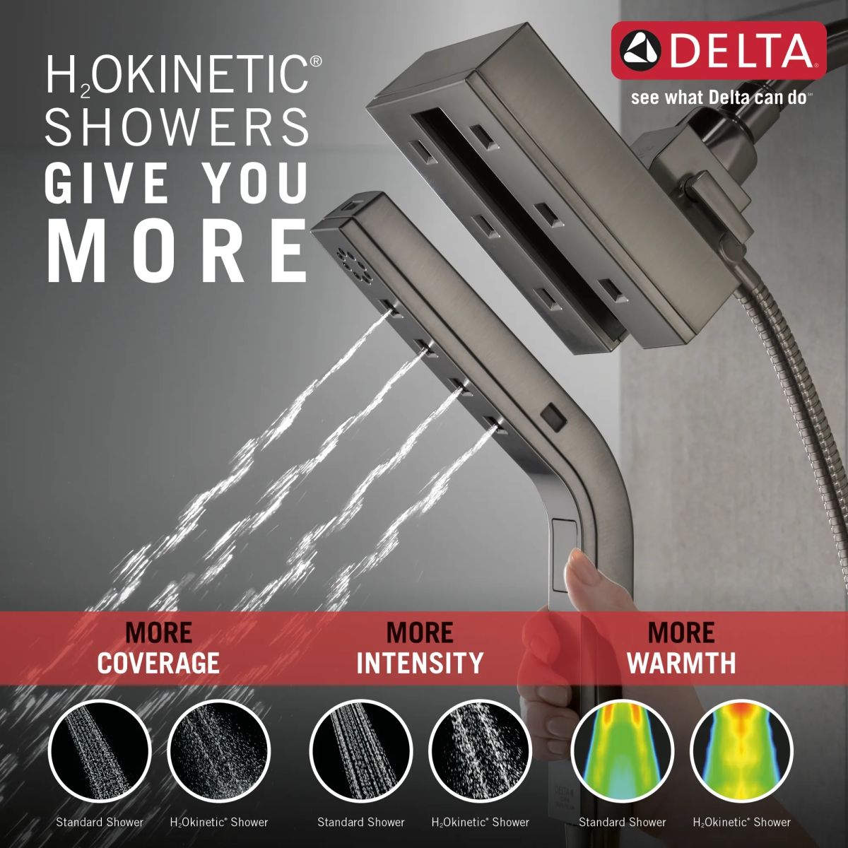 DELTA Universal Showering Components H2Okinetic In2ition 4-Setting Two-in-One Shower — Lumicoat® Black Stainless