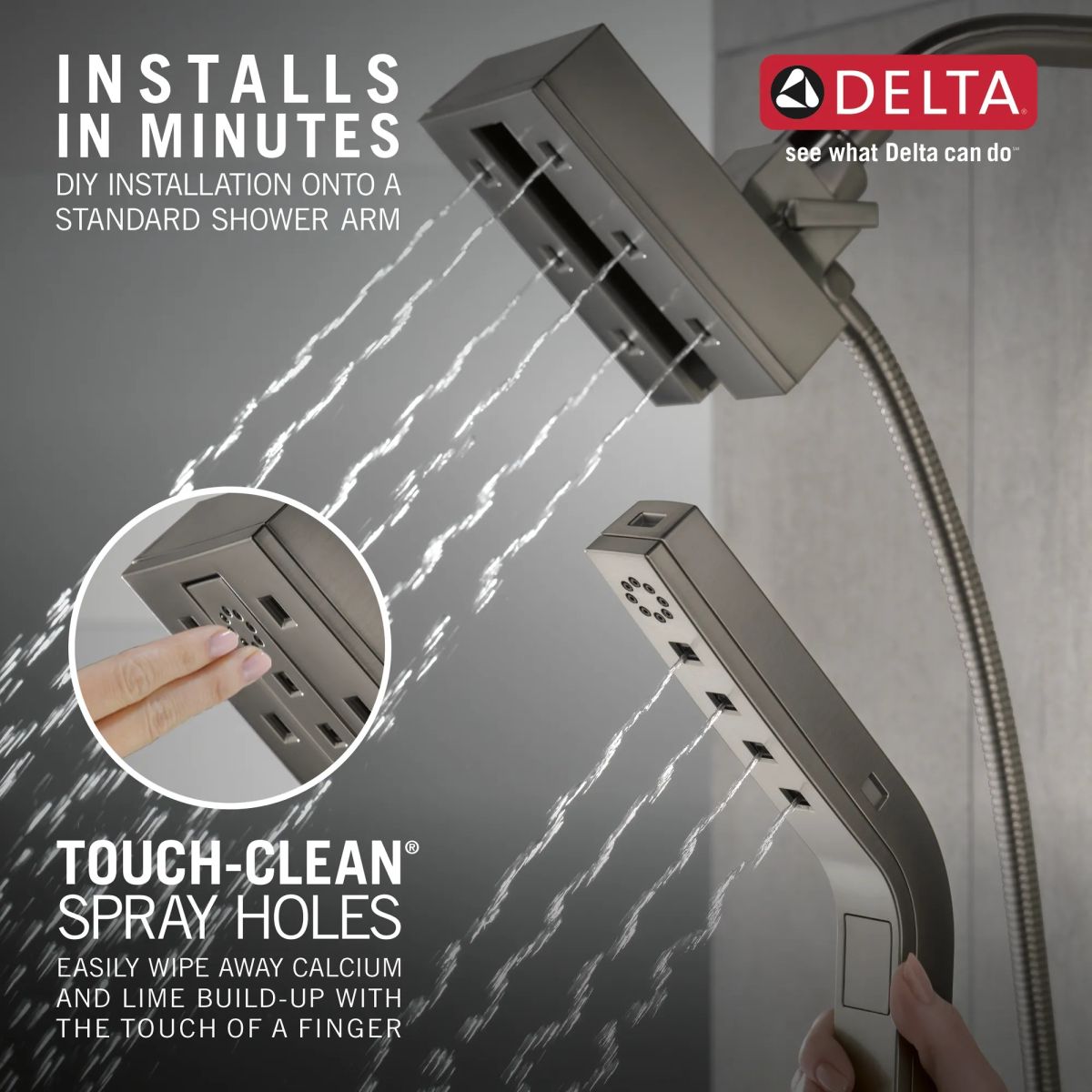DELTA Universal Showering Components H2Okinetic In2ition 4-Setting Two-in-One Shower — Lumicoat® Black Stainless