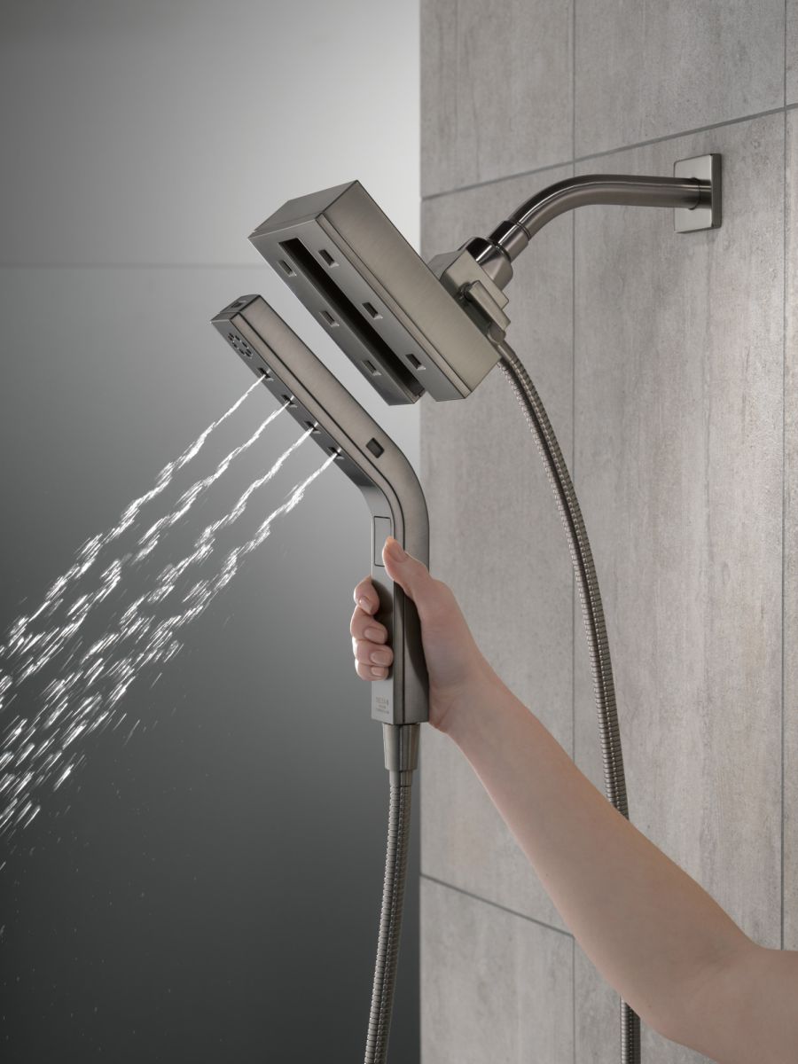 DELTA Universal Showering Components H2Okinetic In2ition 4-Setting Two-in-One Shower — Lumicoat® Black Stainless