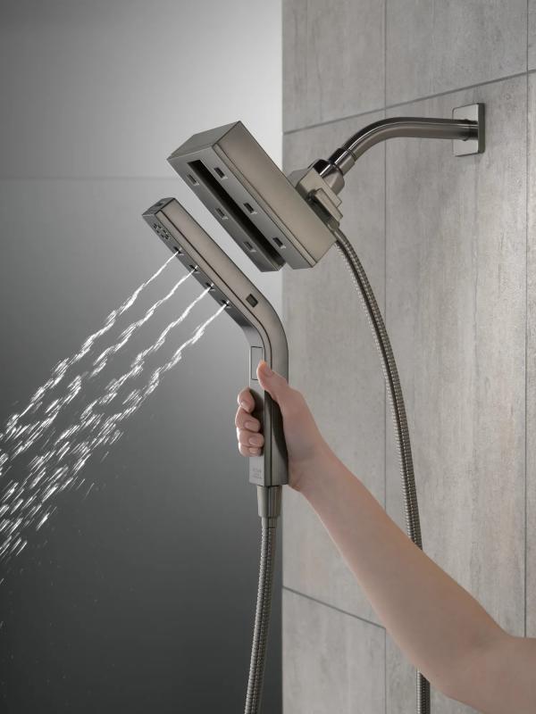 DELTA Universal Showering Components H2Okinetic In2ition 4-Setting Two-in-One Shower — Lumicoat® Black Stainless