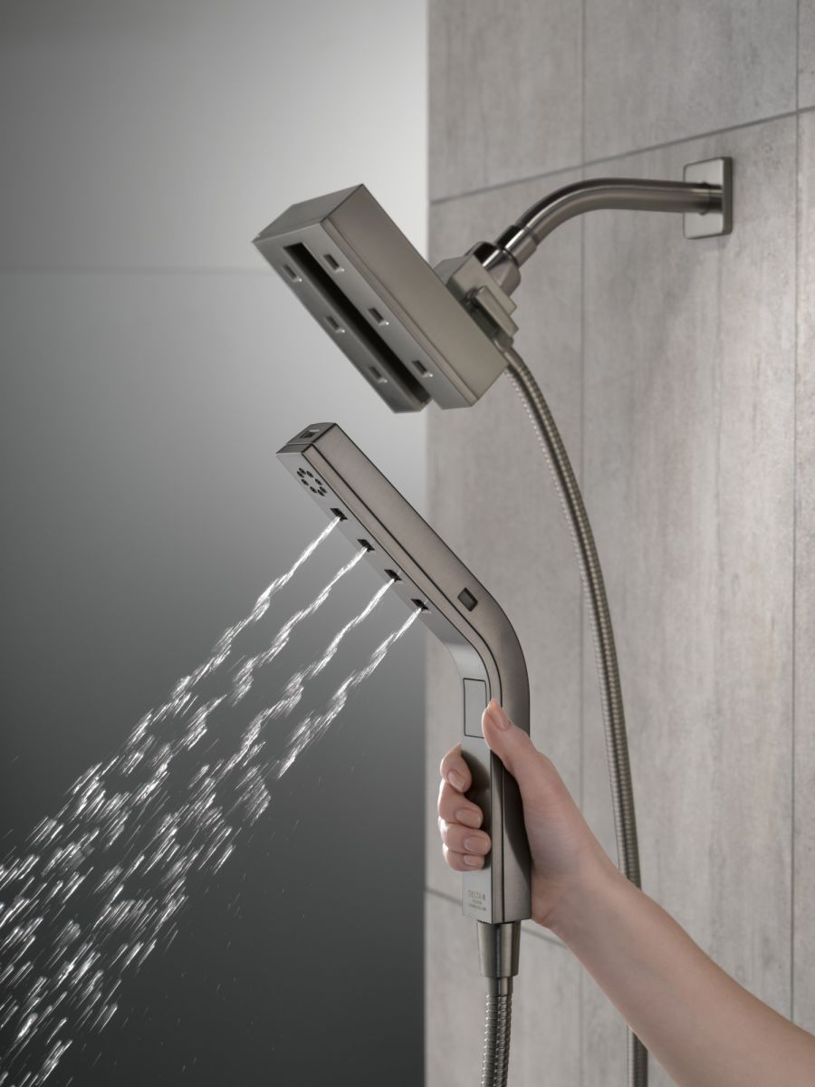 DELTA Universal Showering Components H2Okinetic In2ition 4-Setting Two-in-One Shower — Lumicoat® Black Stainless