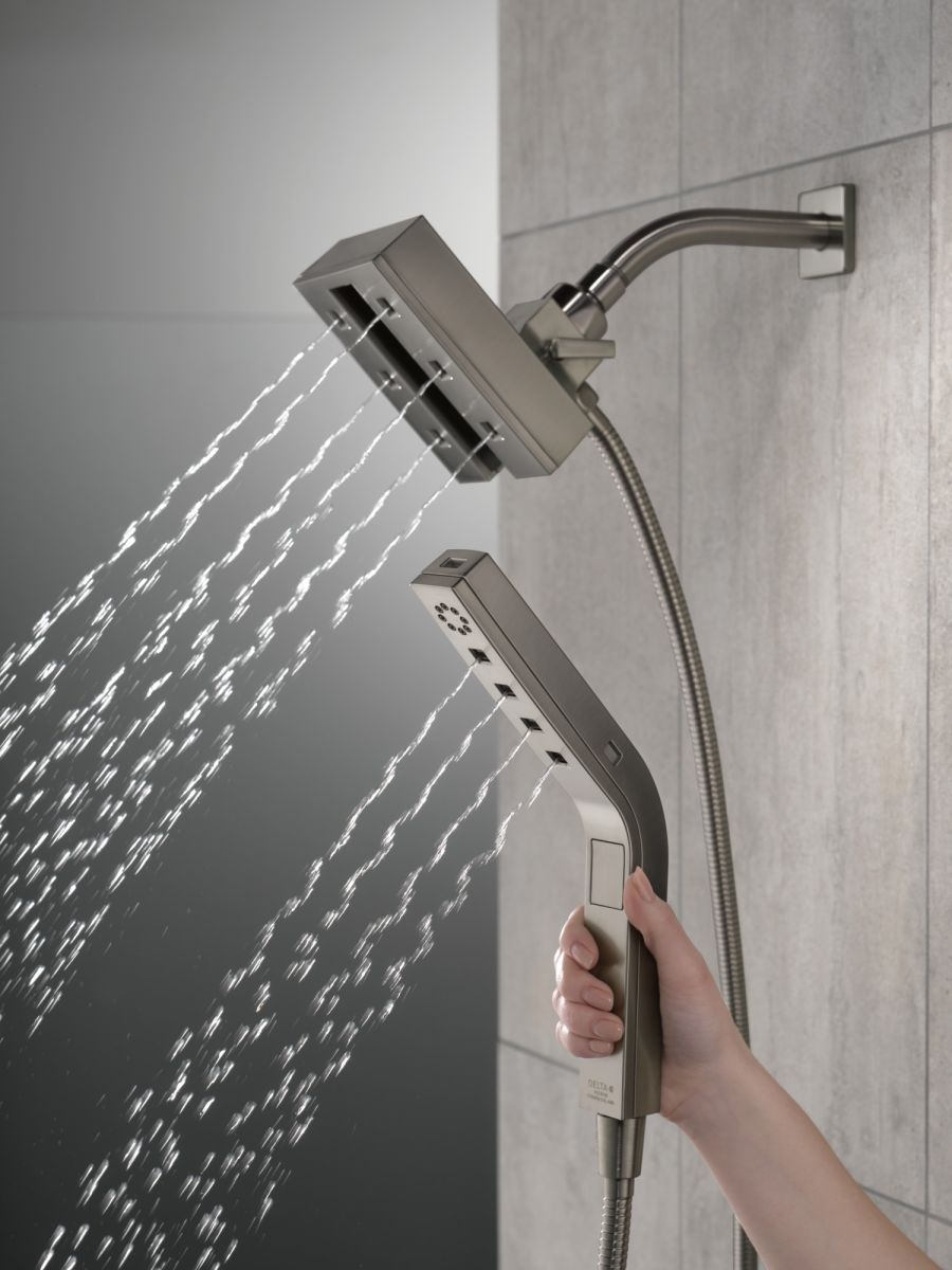 DELTA Universal Showering Components H2Okinetic In2ition 4-Setting Two-in-One Shower — Lumicoat® Black Stainless