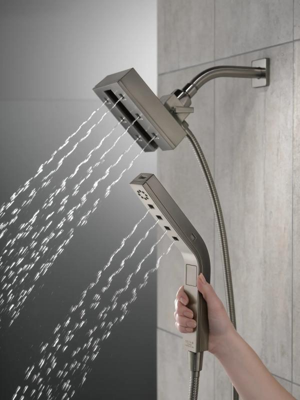 DELTA Universal Showering Components H2Okinetic In2ition 4-Setting Two-in-One Shower — Lumicoat® Black Stainless