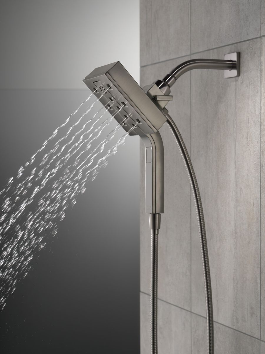 DELTA Universal Showering Components H2Okinetic In2ition 4-Setting Two-in-One Shower — Lumicoat® Black Stainless