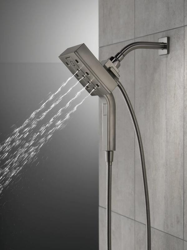 DELTA Universal Showering Components H2Okinetic In2ition 4-Setting Two-in-One Shower — Lumicoat® Black Stainless