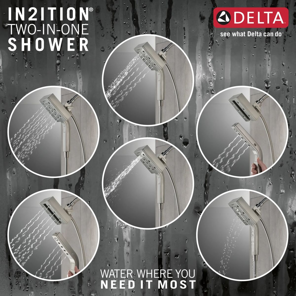 DELTA Universal Showering Components H2OKINETIC In2ition 4-Setting Two-in-One Shower — Lumicoat® Stainless