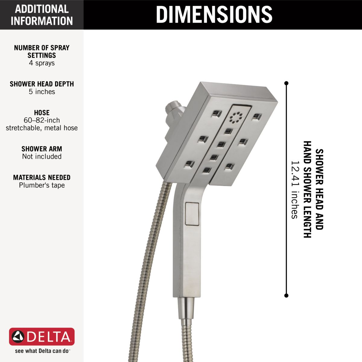 DELTA Universal Showering Components H2OKINETIC In2ition 4-Setting Two-in-One Shower — Lumicoat® Stainless