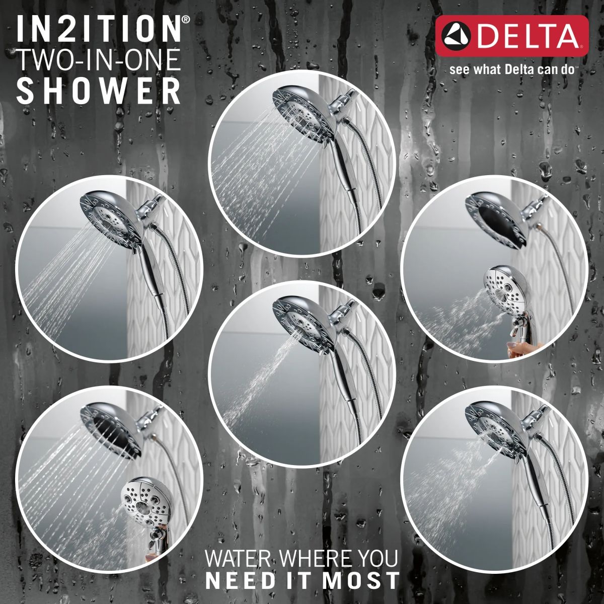 DELTA Universal Showering Components H2OKINETIC In2ition 5-Setting Two-in-One Shower — Chrome