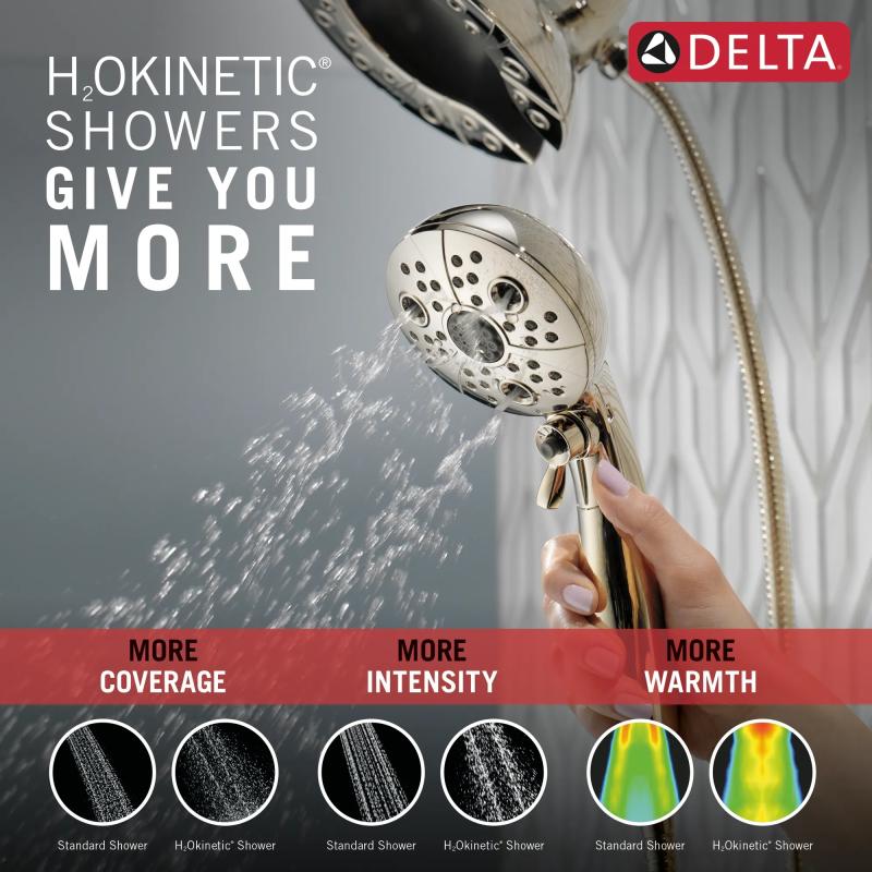 DELTA Universal Showering Components H2Okinetic In2ition 5-Setting Two-In-One Shower — Lumicoat® Polished Nickel