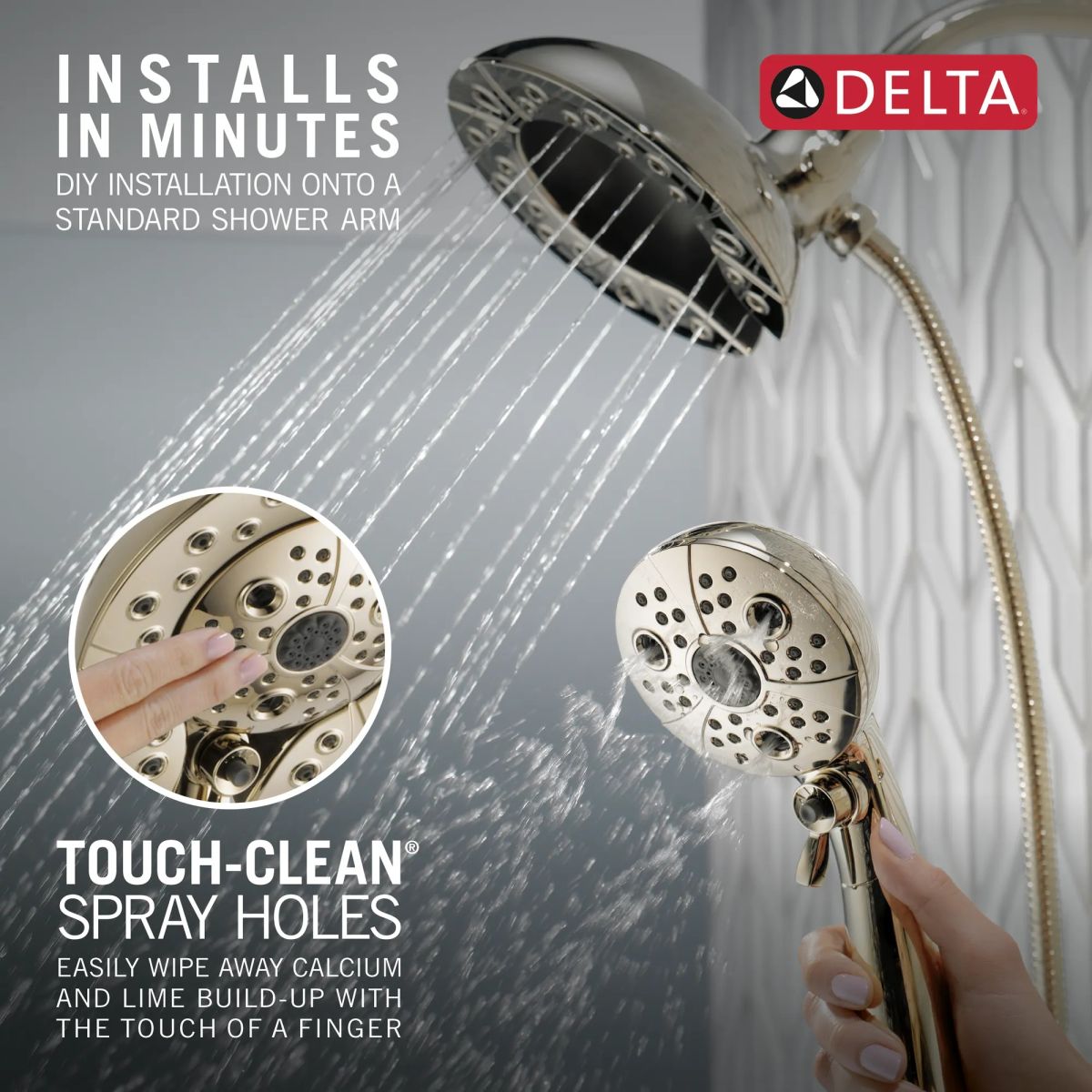 DELTA Universal Showering Components H2Okinetic In2ition 5-Setting Two-In-One Shower — Lumicoat® Polished Nickel