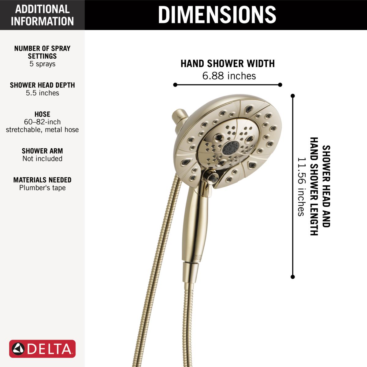 DELTA Universal Showering Components H2Okinetic In2ition 5-Setting Two-In-One Shower — Lumicoat® Polished Nickel