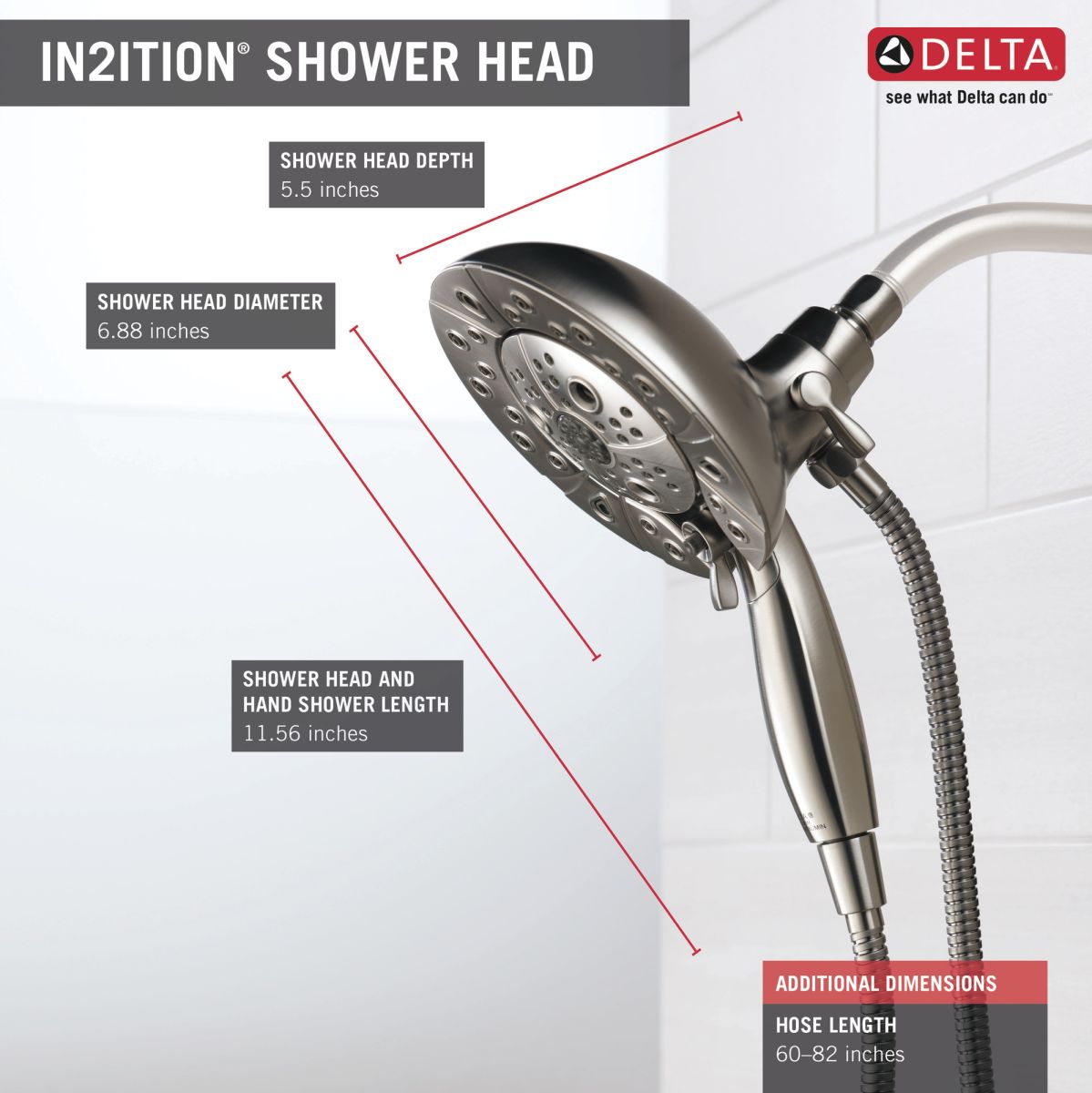 DELTA Universal Showering Components H2OKINETIC In2ition 5-Setting Two-in-One Shower — Stainless